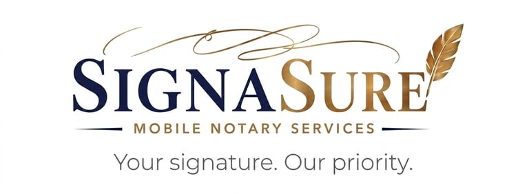 SignaSure Mobile Notary Services logo with tagline Your signature. Our priority.
